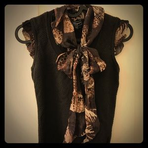 Ferragamo dark brown top with soft printed scarf